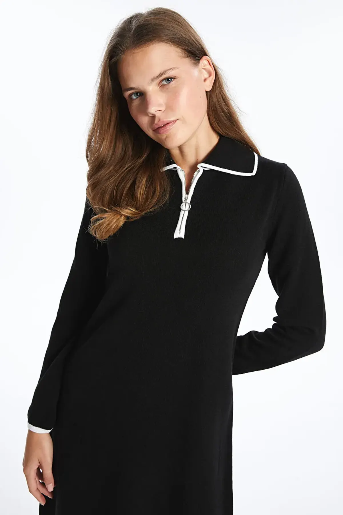 Long Sleeve Knitwear Midi Maternity & Nursing Dress Black - 8155