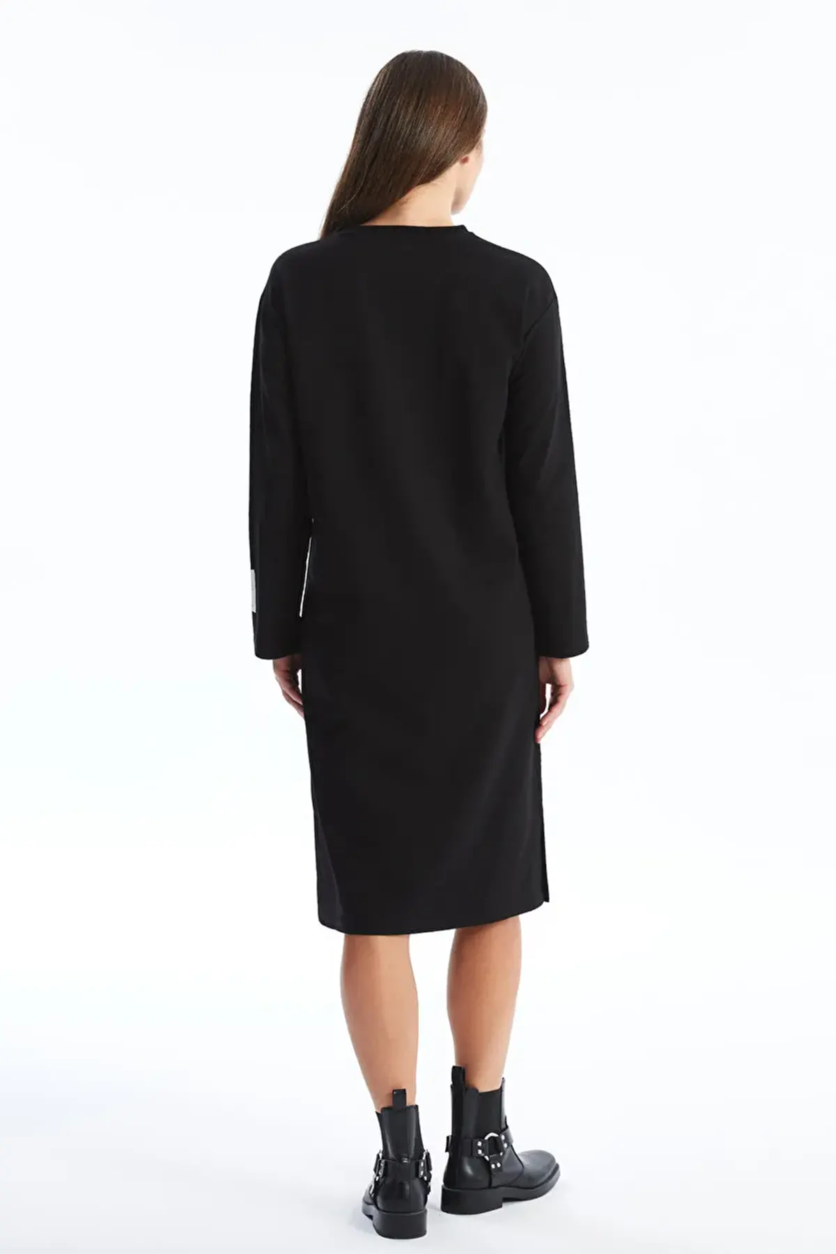 Long Sleeve Crewneck Maternity Dress Black - 8180