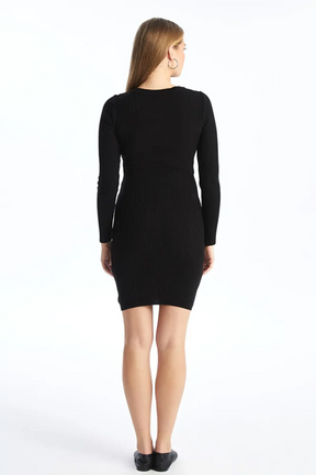 Long Sleeve Crewneck Mini Maternity Dress Black - 8080