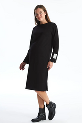 Long Sleeve Crewneck Maternity Dress Black - 8180