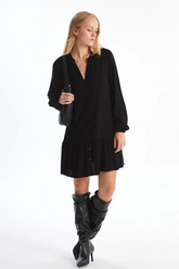 V-Neck Long Sleeve Mini Maternity & Nursing Dress Black - 8196