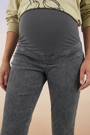 Cotton Panelled Slim Mom Maternity Jeans Grey - 8201