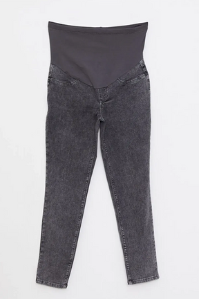 Cotton Panelled Slim Mom Maternity Jeans Grey - 8201