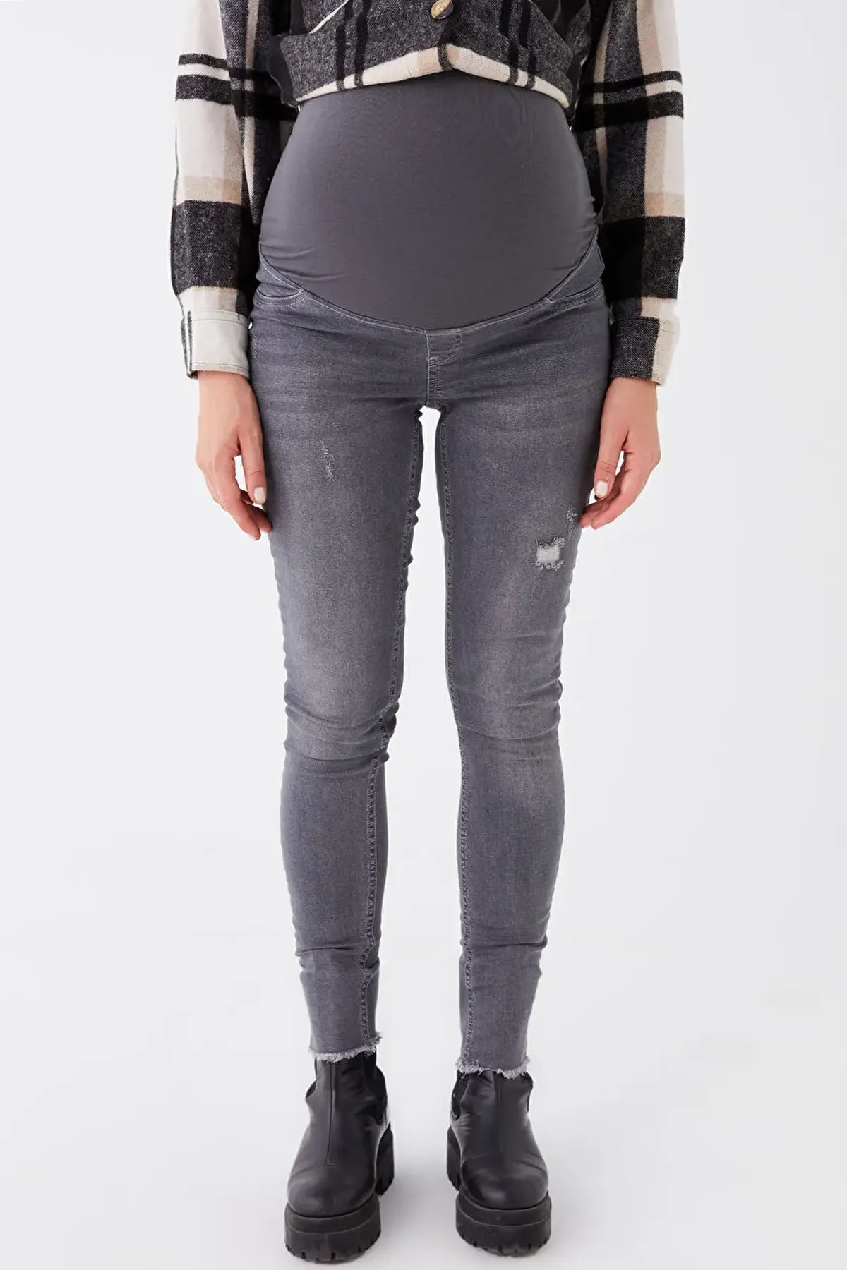 Cotton Panelled Jupiter Super Skinny Fit Maternity Jeans Grey - 8214