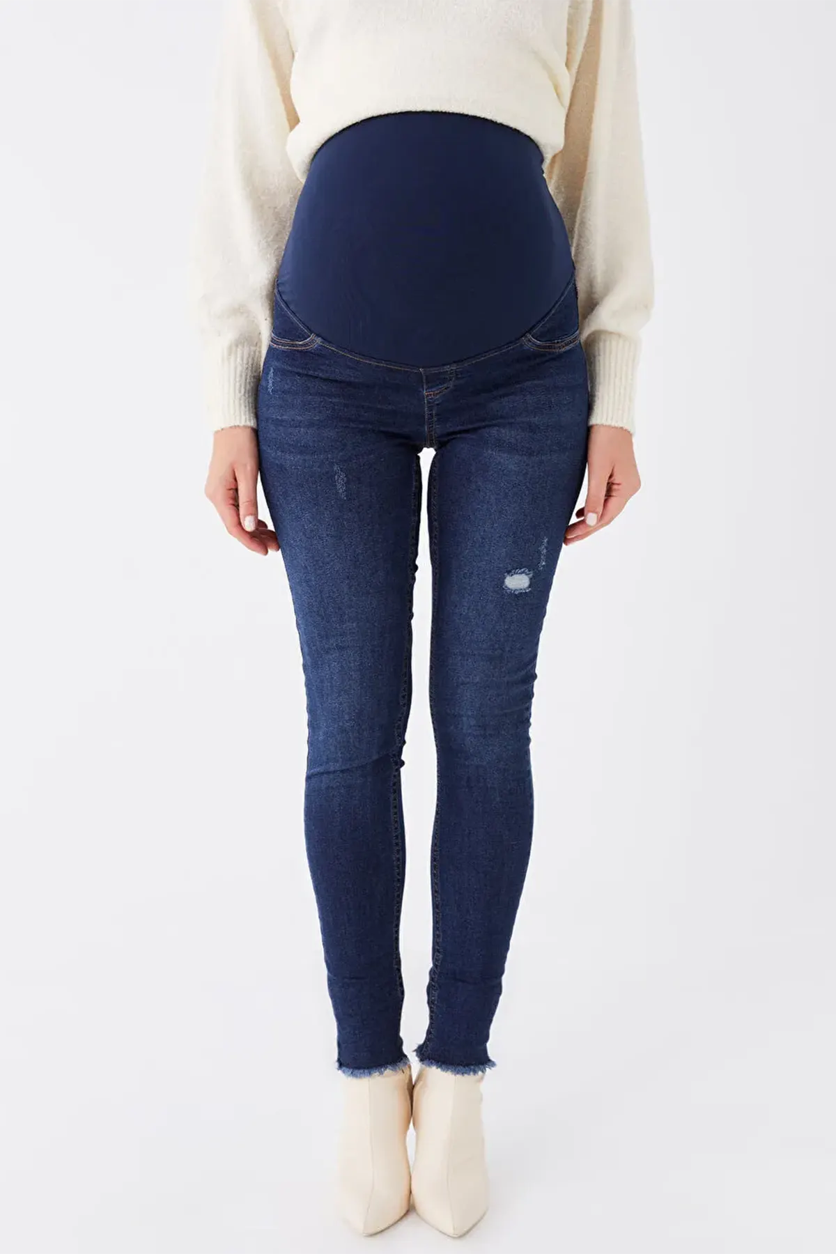 Cotton Panelled Skinny Fit Maternity Jeans Indigo - 8228