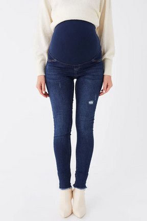 Cotton Panelled Skinny Fit Maternity Jeans Indigo - 8228