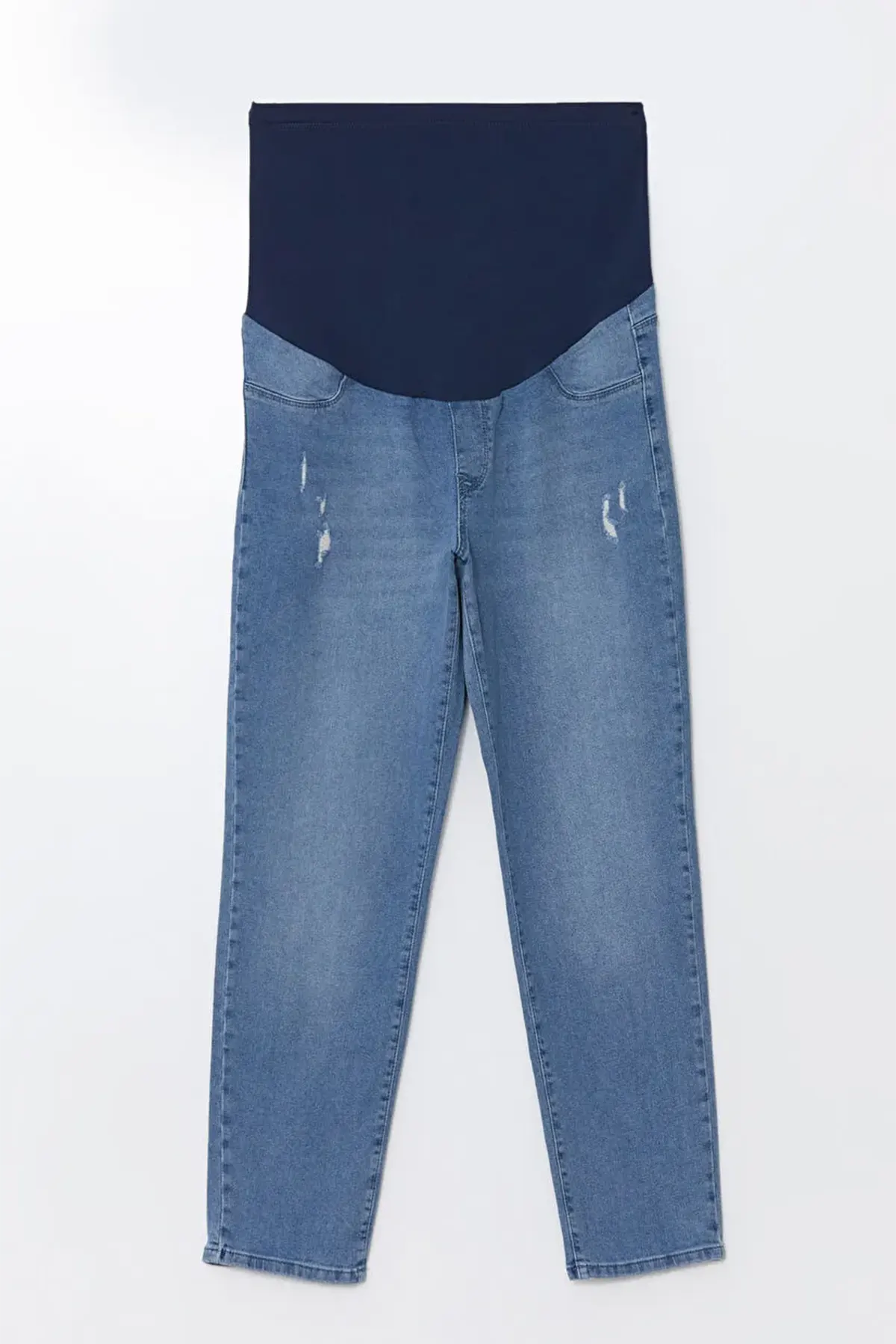 Ribbed Cotton Panelled Slim Mom Maternity Jeans Indigo - 8250