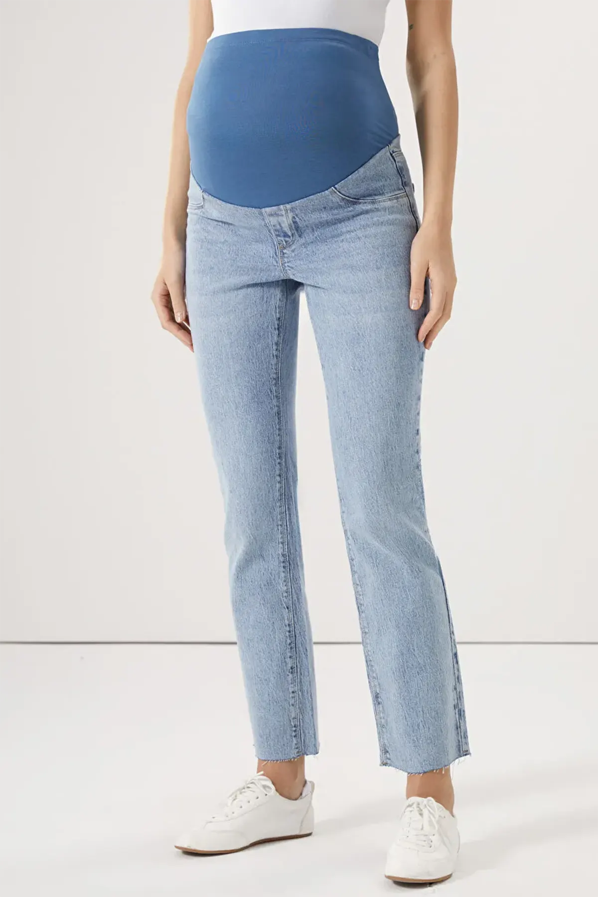 Cotton Panelled Straight Fit Maternity Jeans Indigo - 8262