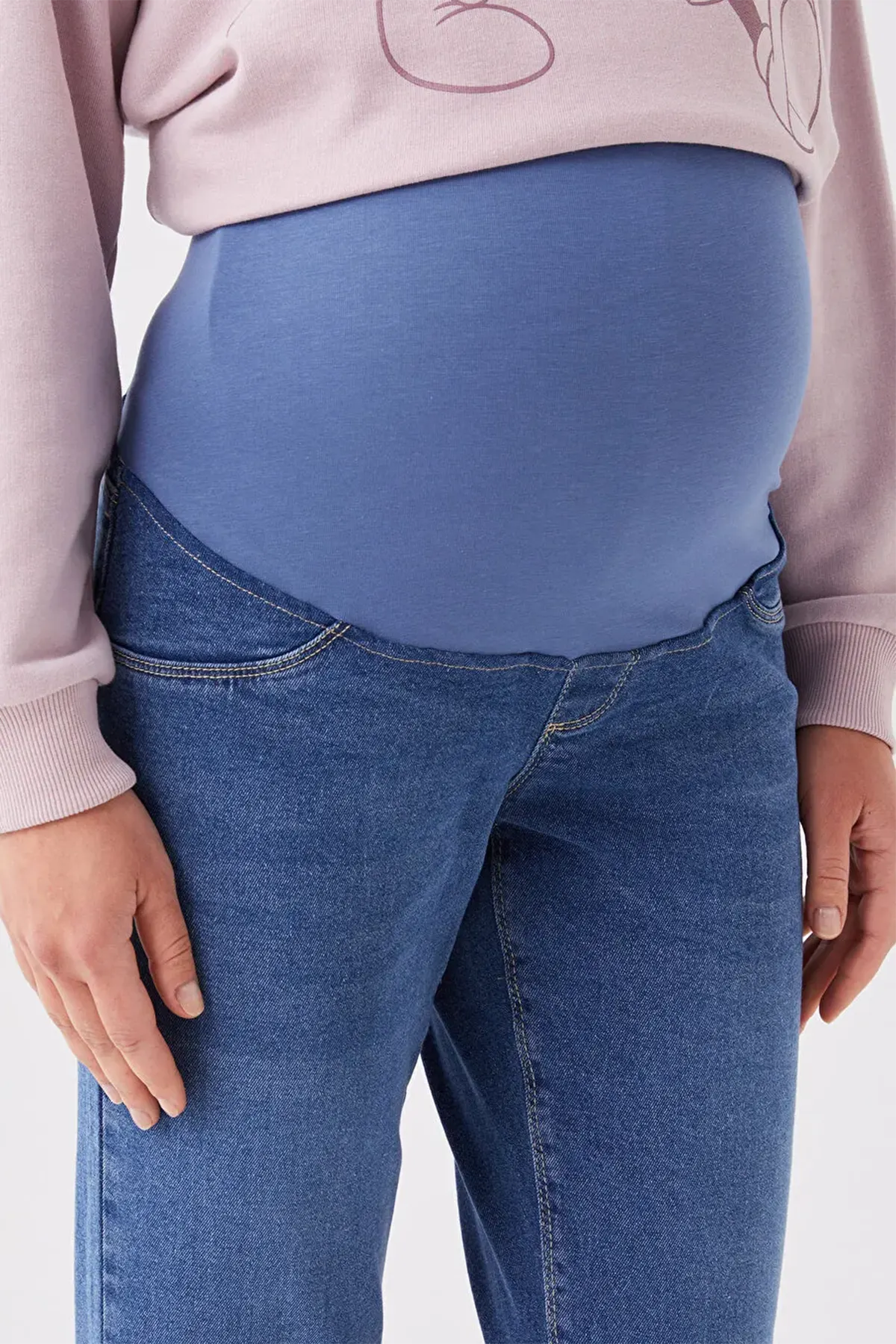 Panelled Cotton Mom Fit Maternity Jeans Indigo - 8270