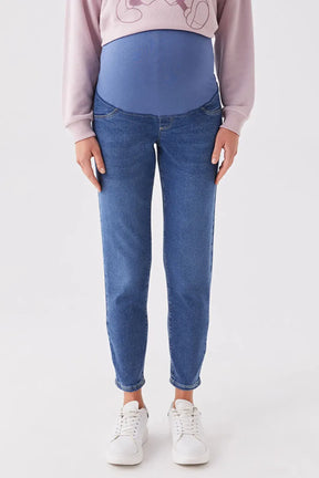 Panelled Cotton Mom Fit Maternity Jeans Indigo - 8270