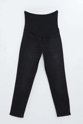 Cotton Panelled Mom Fit Maternity Jeans Black - 8295