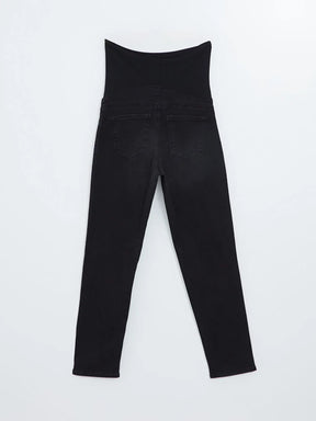 Cotton Panelled Mom Fit Maternity Jeans Black - 8295