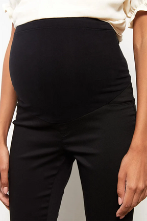 Belly Panel Straight Gabardine Maternity Trousers Black - 8316