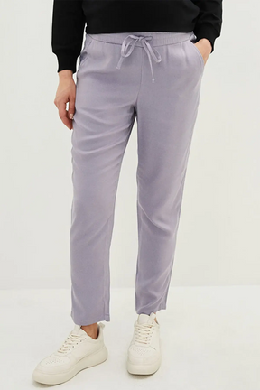 Elastic Waist Standard Fit Straight Krep Maternity Trousers Lilac - 8317