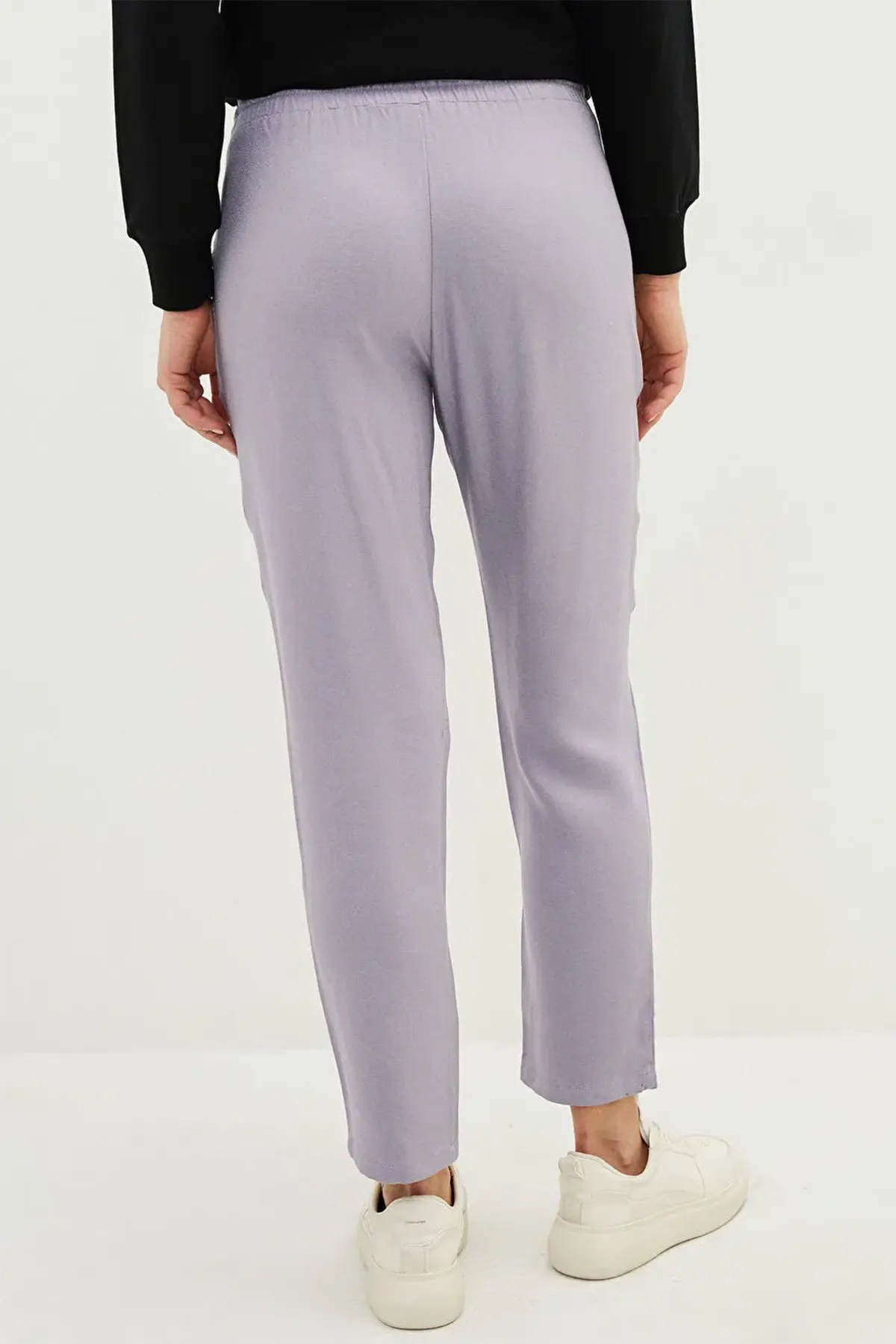 Elastic Waist Standard Fit Straight Krep Maternity Trousers Lilac - 8317