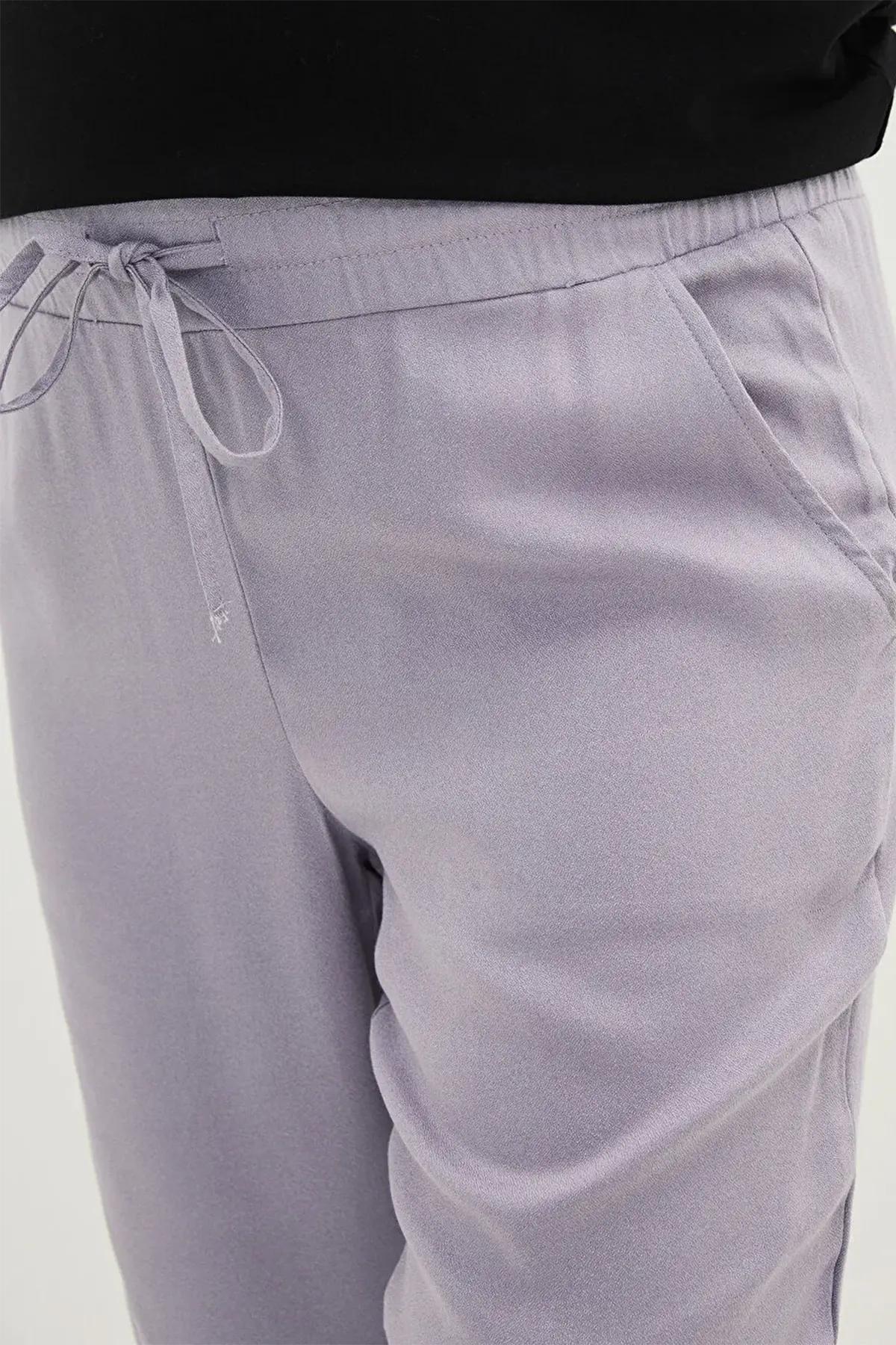 Elastic Waist Standard Fit Straight Krep Maternity Trousers Lilac - 8317