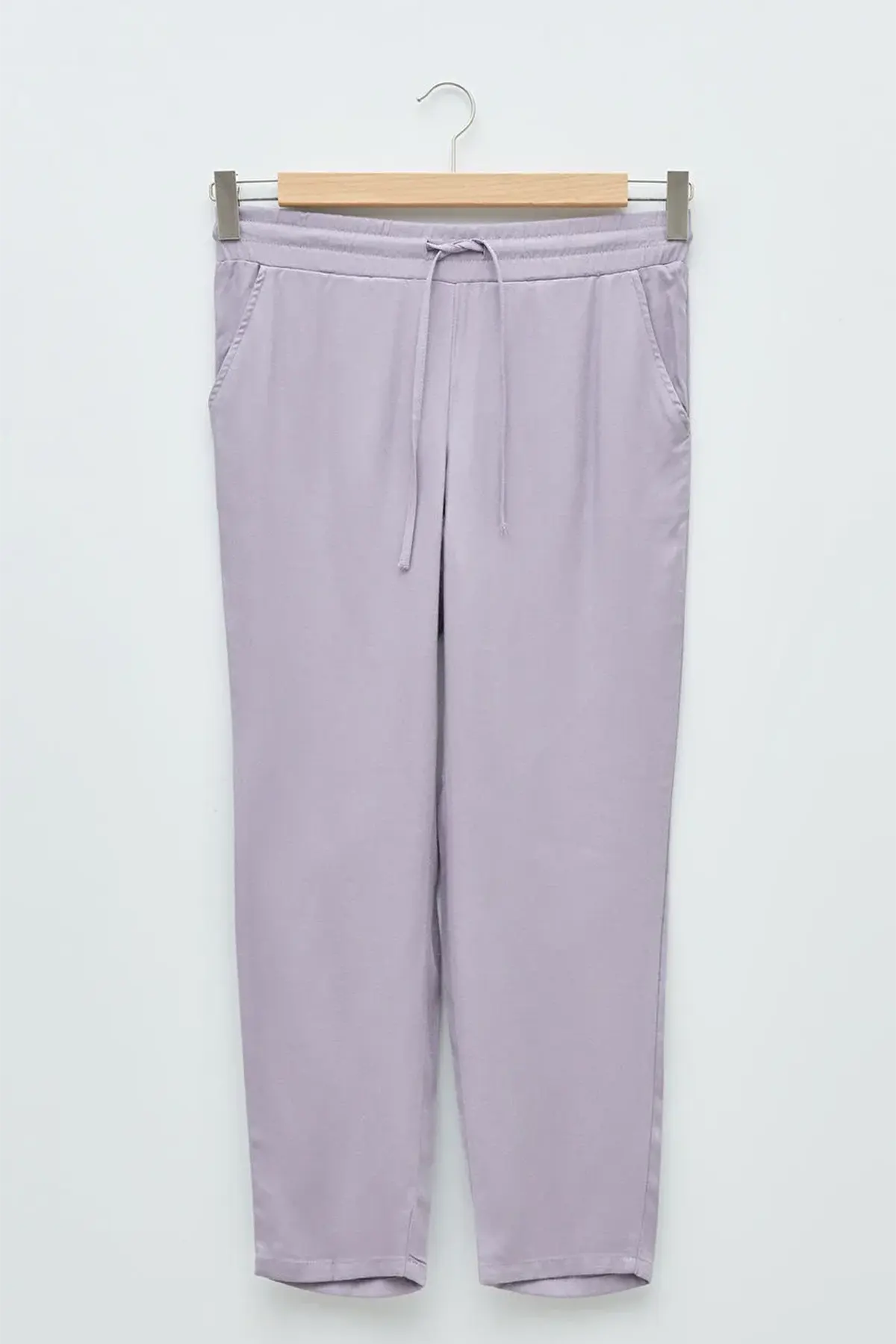 Elastic Waist Standard Fit Straight Krep Maternity Trousers Lilac - 8317