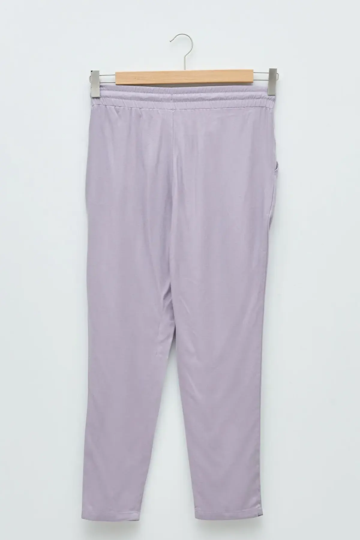 Elastic Waist Standard Fit Straight Krep Maternity Trousers Lilac - 8317