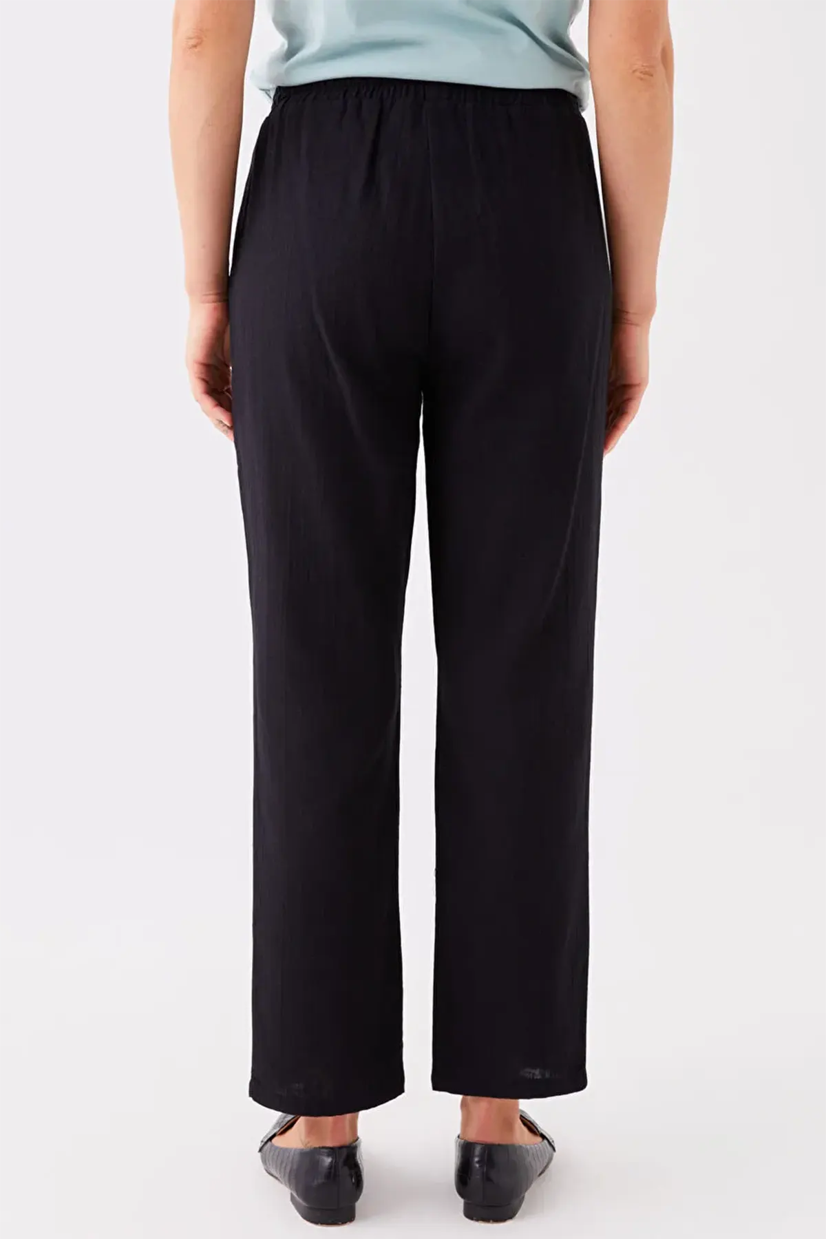 Cotton Elastic Waist Relaxed Fit Maternity Trousers Black - 8339