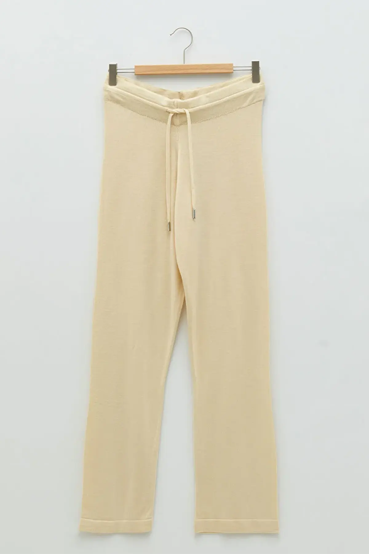 Elastic Waist Straight Wide-Leg Maternity Knit Trousers Beige - 8371