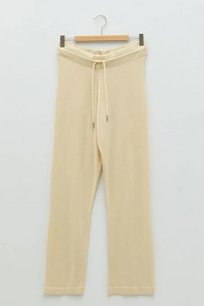 Elastic Waist Straight Wide-Leg Maternity Knit Trousers Beige - 8371