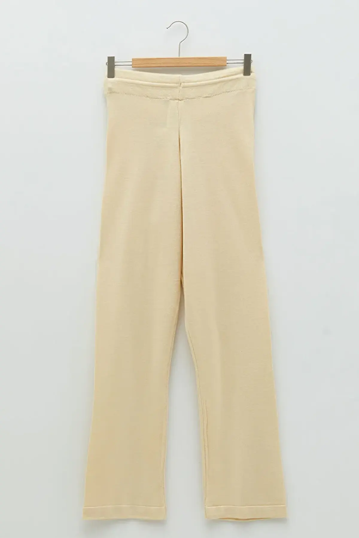 Elastic Waist Straight Wide-Leg Maternity Knit Trousers Beige - 8371