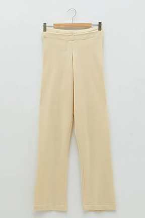 Elastic Waist Straight Wide-Leg Maternity Knit Trousers Beige - 8371