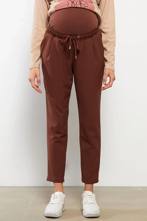 Belly Panel Straight Maternity Trousers Coffee - 8399