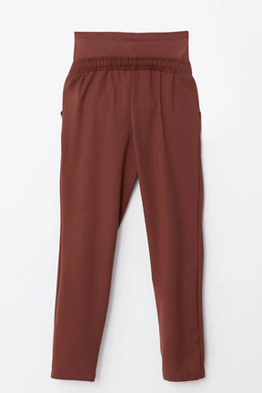 Belly Panel Straight Maternity Trousers Coffee - 8399