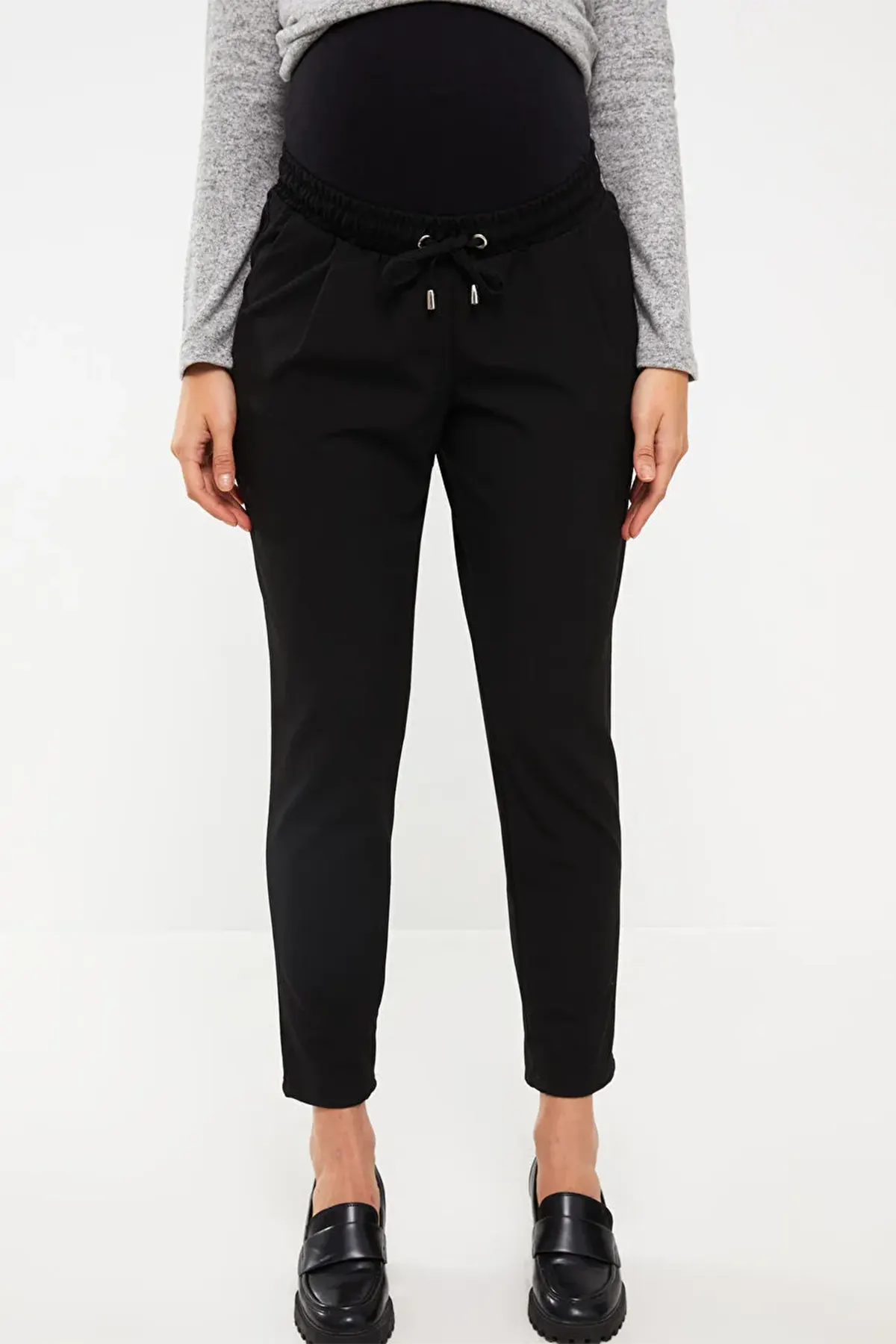 Belly Panel Straight Maternity Trousers Black - 8399