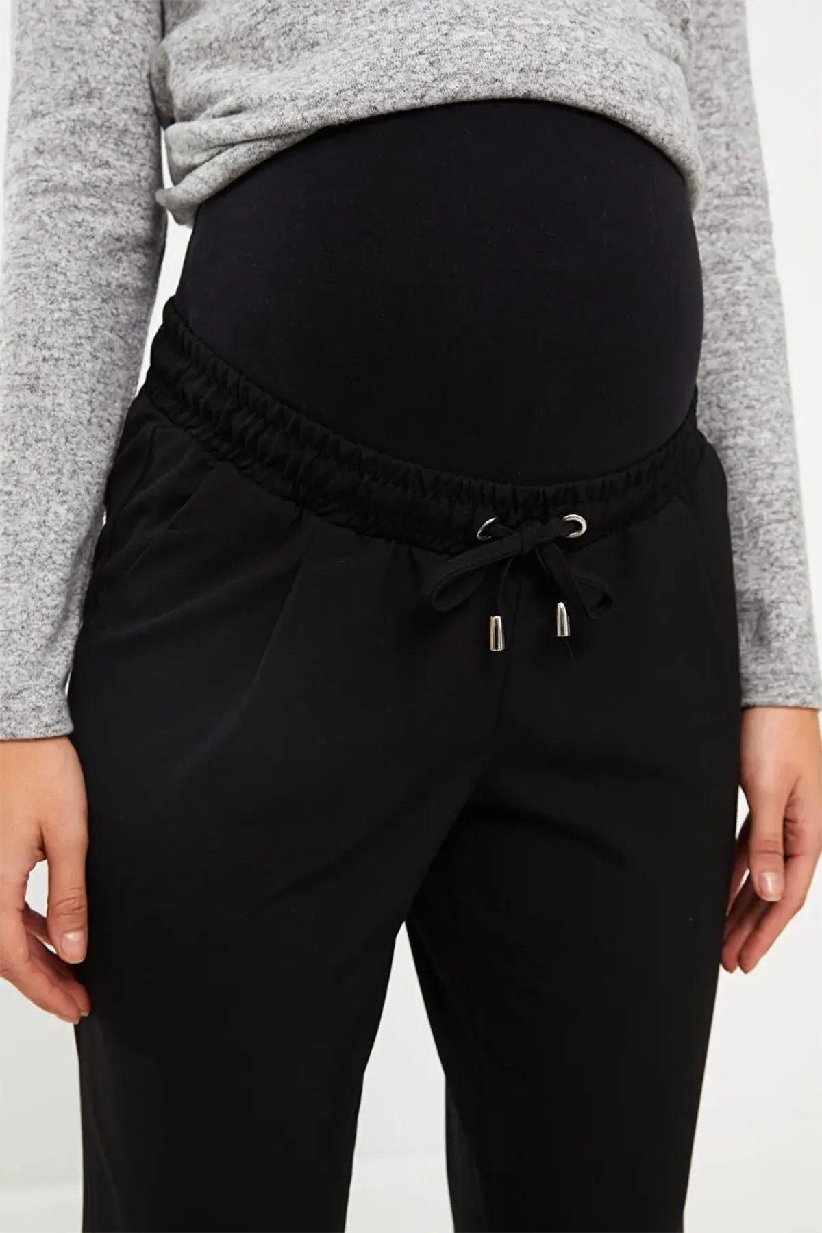 Belly Panel Straight Maternity Trousers Black - 8399