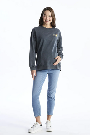 Crew Neck Winnie The Pooh® Printed Maternity Sweatshirt Grey - 8401