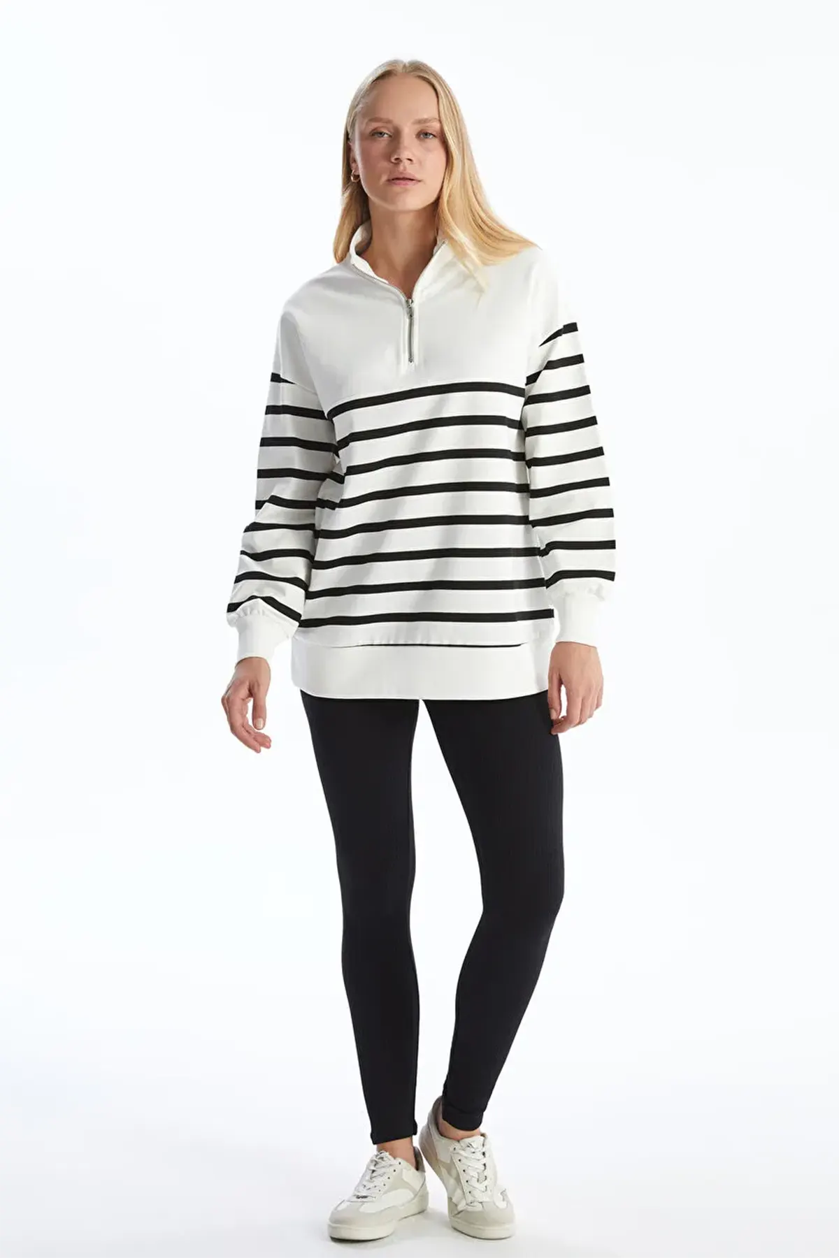 High Neck Striped Maternity Sweatshirt Black - 8405