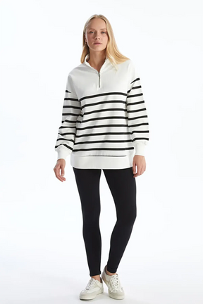 High Neck Striped Maternity Sweatshirt Black - 8405