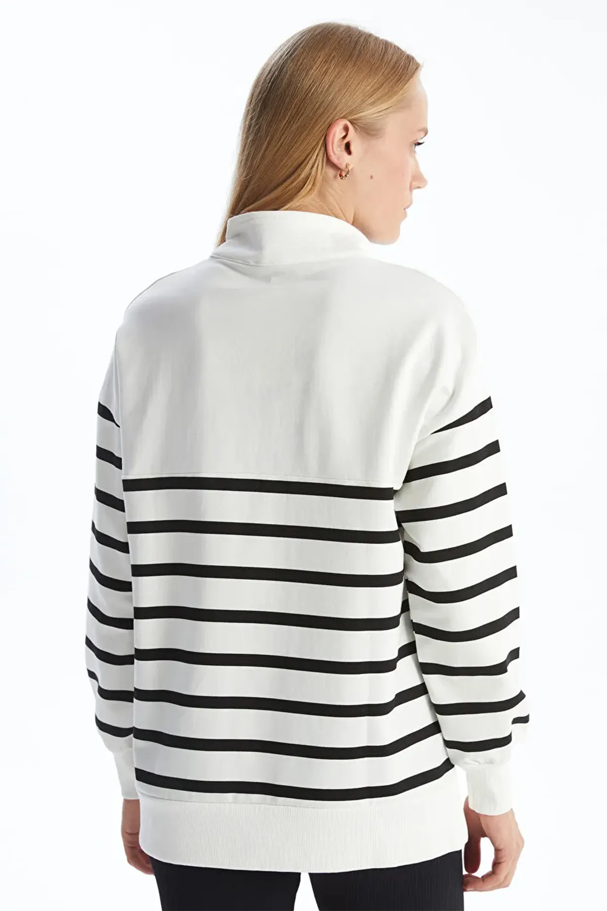 High Neck Striped Maternity Sweatshirt Black - 8405