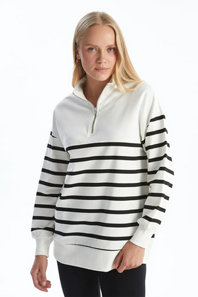 High Neck Striped Maternity Sweatshirt Black - 8405