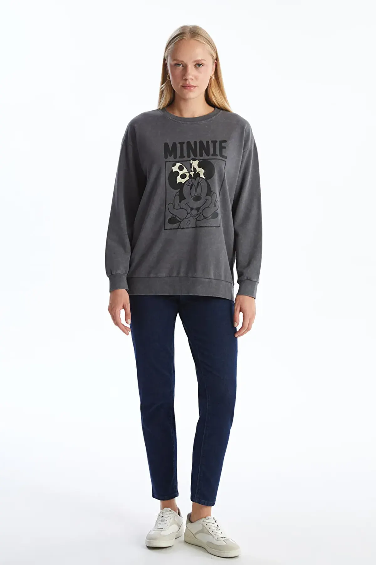 Crew Neck Minnie Mouse® Printed Maternity Thick Sweatshirt Anthracite - 8409