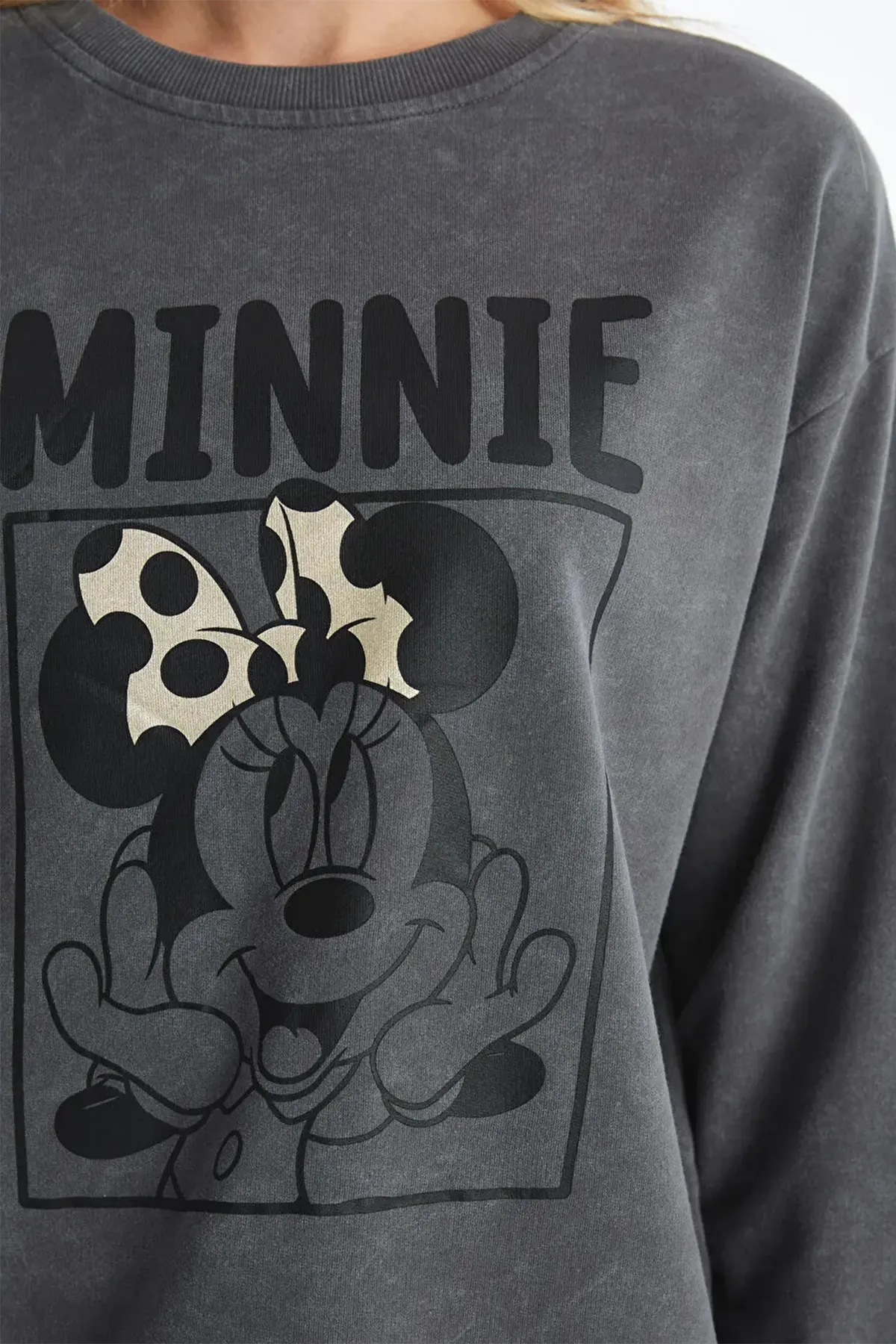 Crew Neck Minnie Mouse® Printed Maternity Thick Sweatshirt Anthracite - 8409