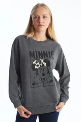 Crew Neck Minnie Mouse® Printed Maternity Thick Sweatshirt Anthracite - 8409