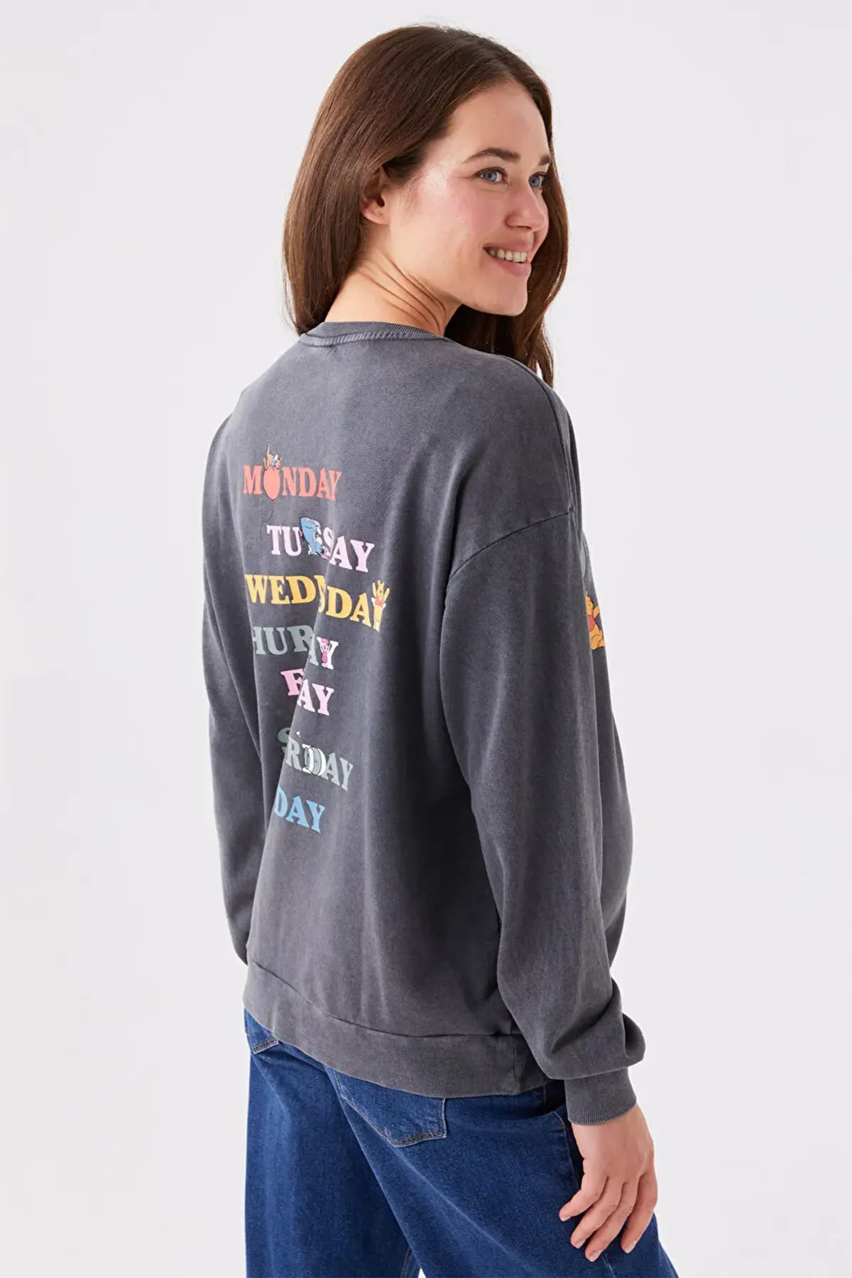 Crew Neck Winnie the Pooh® Printed Maternity Sweatshirt Grey - 8412