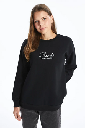 Crew Neck Printed Maternity Sweatshirt Black - 8418