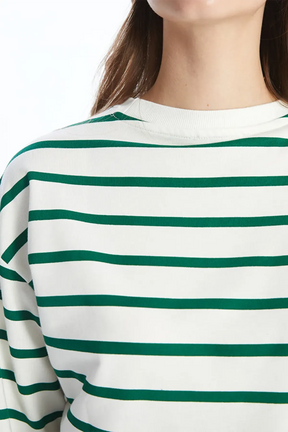 Crew Neck Striped Maternity Sweatshirt Green - 8426