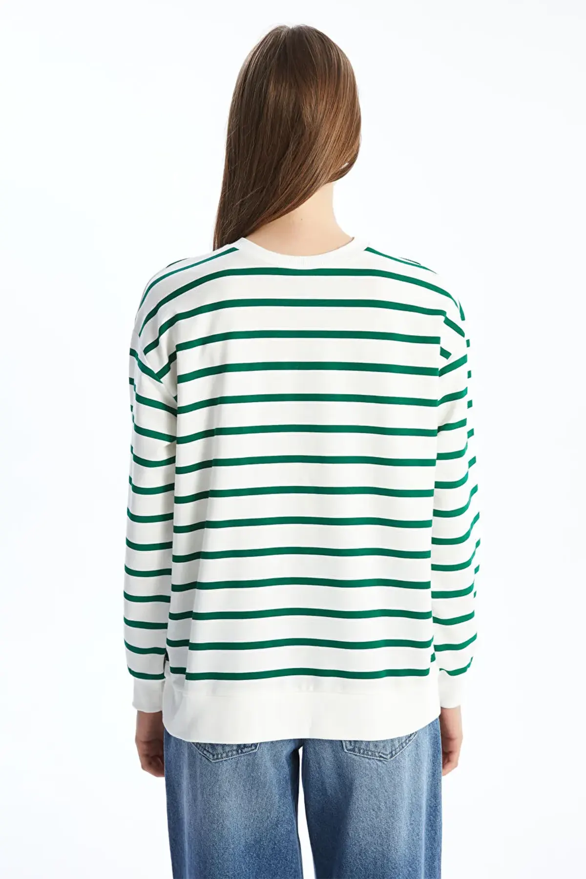 Crew Neck Striped Maternity Sweatshirt Green - 8426