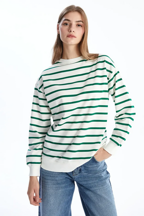 Crew Neck Striped Maternity Sweatshirt Green - 8426