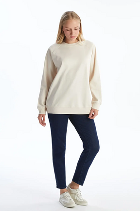 Crew Neck Oversized Maternity Sweatshirt Beige - 8438