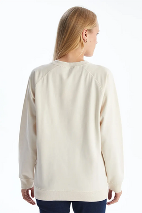 Crew Neck Oversized Maternity Sweatshirt Beige - 8438