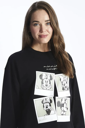 Crew Neck Minnie Mouse® Printed Oversize Maternity Sweatshirt Black - 8439