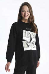 Crew Neck Minnie Mouse® Printed Oversize Maternity Sweatshirt Black - 8439