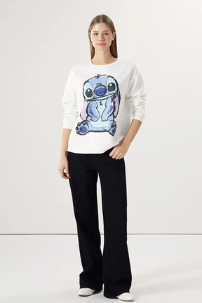 Crew Neck Lilo&Stitch® Printed Maternity Thick Sweatshirt Ecru - 8443