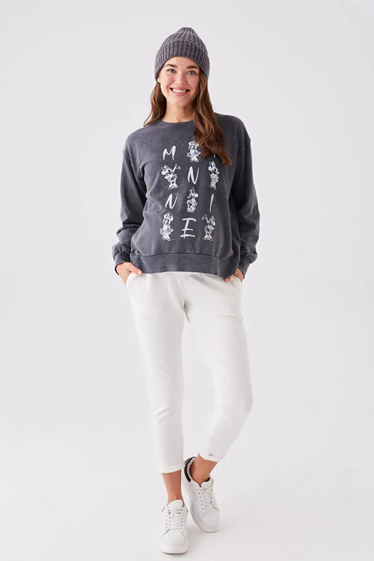 Crew Neck Disney® Printed Long Sleeve Maternity Sweatshirt Grey - 8445